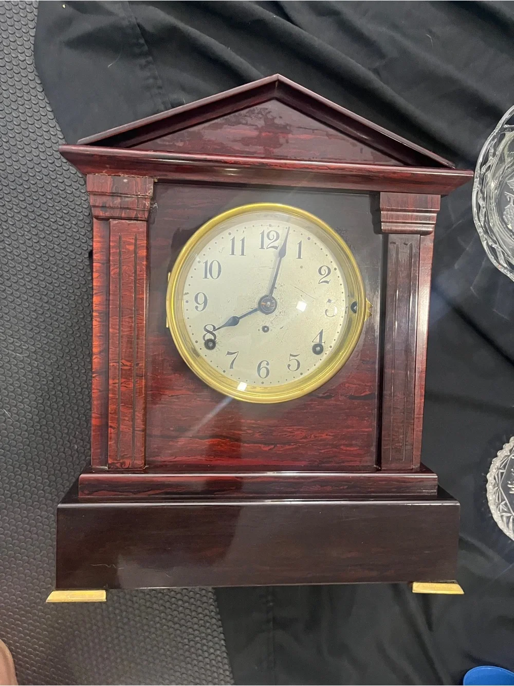 Classic Dark Brown Mantel Clock with Gold Bezel